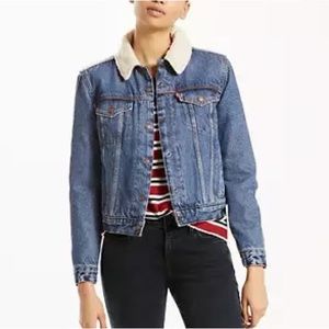 Levi’s Thermore Original Trucker Work Jacket Denim Sherpa Women’s Small Blue